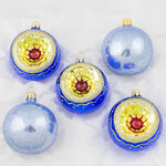 Набор стеклянных елочных шаров Орбита 6 см, 5 шт, синий с золотым