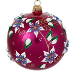 Стеклянный елочный шар Цветочный 9 см лиловый глянцевый