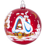 Стеклянный елочный шар Ночь перед Рождеством 9 см красный