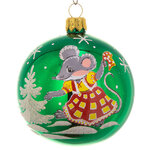 Стеклянный елочный шар Зодиак - Мышка Танцовщица 7 см зеленый