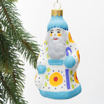 Стеклянная ёлочная игрушка Дед Мороз - Дымковский Орнамент 12 см, подвеска