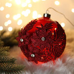 Светящийся елочный шар Gelemary 15 см, 30 теплых белых LED ламп, рубиновый, на батарейках, стекло